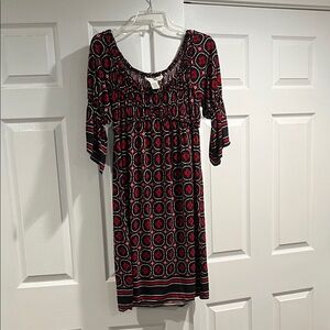 Max Studio Red and Black Geometric Midi Dress